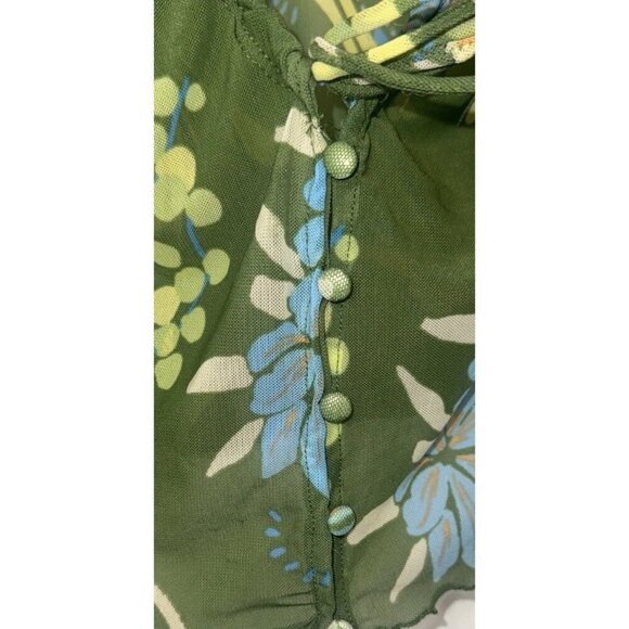 Free People Green Floral Mesh Sheer Piece of Paradise Bell Sleeves Blouse Top S - Picture 3 of 10